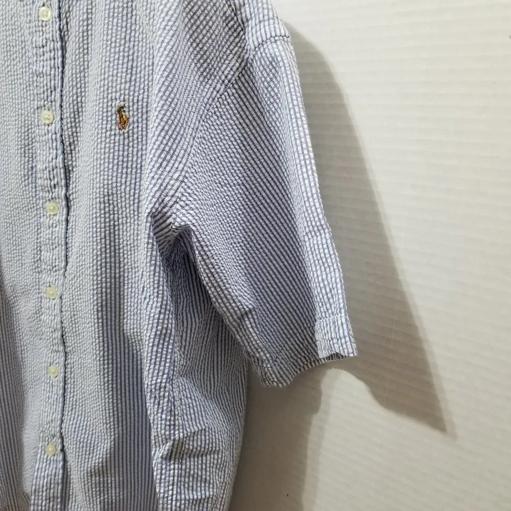 Ralph Lauren shirt Large 16/18 seersucker striped button down polo preppy cotton